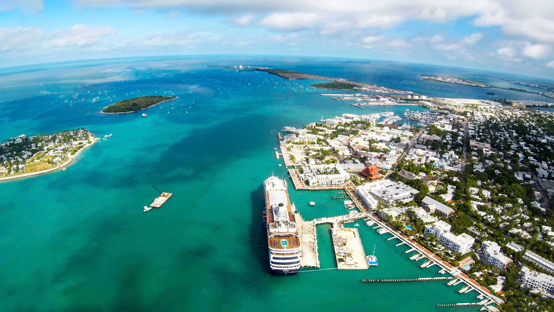 Aerial view of Key West for airport shuttle service through the Florida Keys