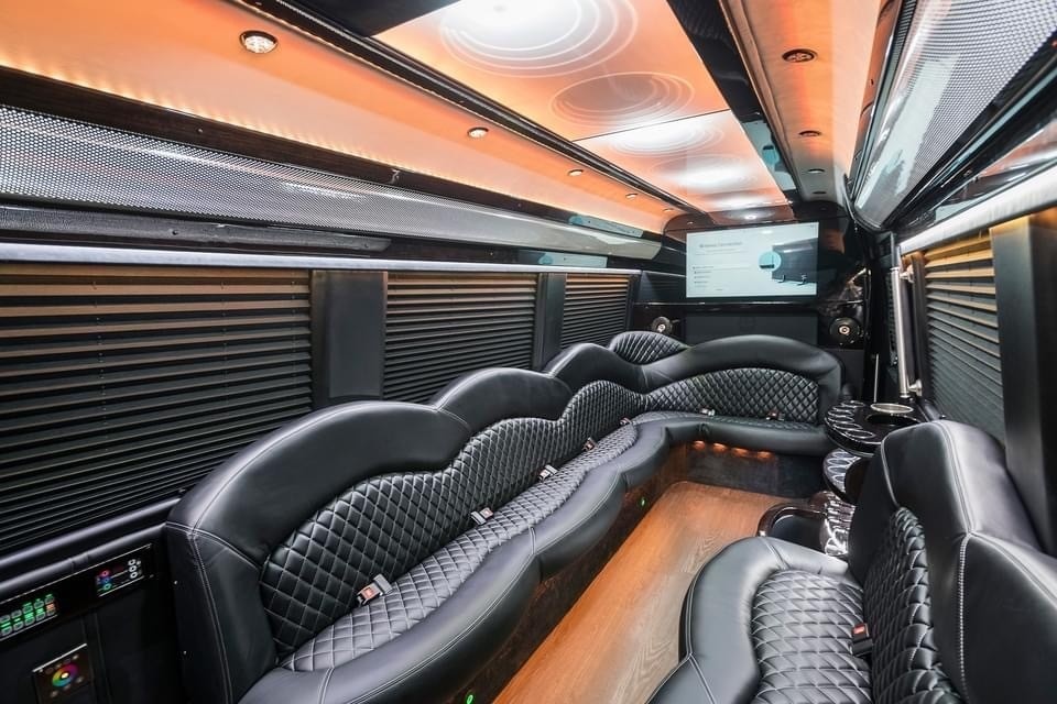 Interior view of a luxury party van used for Florida Keys transportation
